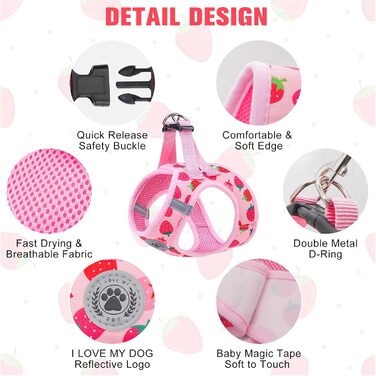 Шлейка та поводок для собак та котів Beautyzool, м'яка сітчаста тканина, світловідбивачі, для дрібних та середніх цуценят, в клітинку, XS/S (обхват грудей 37-41 см)