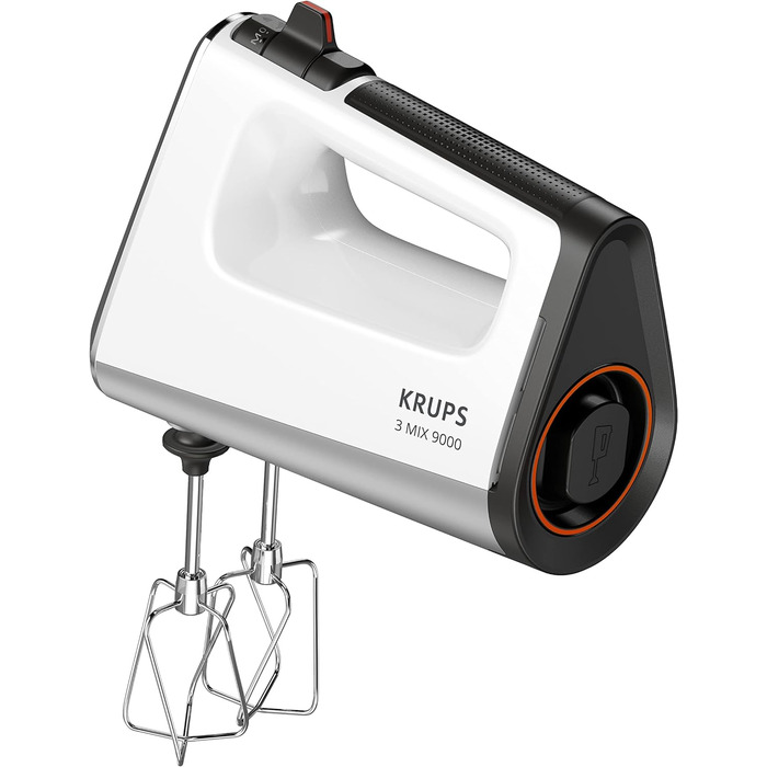 Krups GN9101 3 Mix 9000 Hand Mixer | 750 Watt | Powerful | Speed Control | Turbo Mode | Pulse Function | Ergonomic Handle | Long Cord | Includes Whisk and Dough Hooks | White/Silver 750 Watt Single
