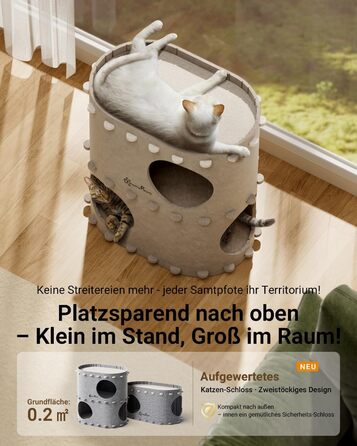 Кігтечка-будиночок для котів DownyPaws з фетру, 2-ярусна, 50 x 33 x 50 см, бежева