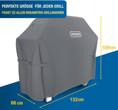 Водонепроникний чохол для гриля SPRINKS® 132x66x109 см, сірий, для Weber, Napoleon, Enders, з ручками, преміум Oxford 600D