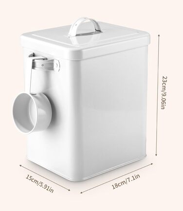 Контейнер для порошку 6.5L, металева коробка для прального порошку з дозатором, контейнер для корму для собак, котів, кавових зерен, білий
