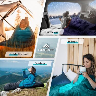 Сплячий мішок Forceatt -10°C~15°C, 4 сезони, для дорослих, водонепроникний, ультралегкий, для кемпінгу, подорожей, туризму та відпочинку. -10°C, синій