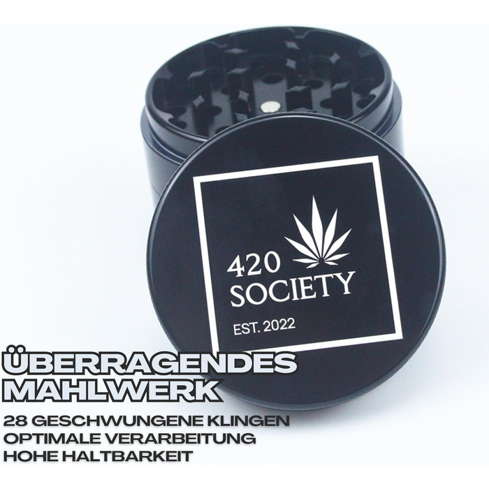 Керамічний гріндер 420 Society Premium, 4 частини, антипригарний, 62 мм, чорний, подрібнювач для спецій і трав