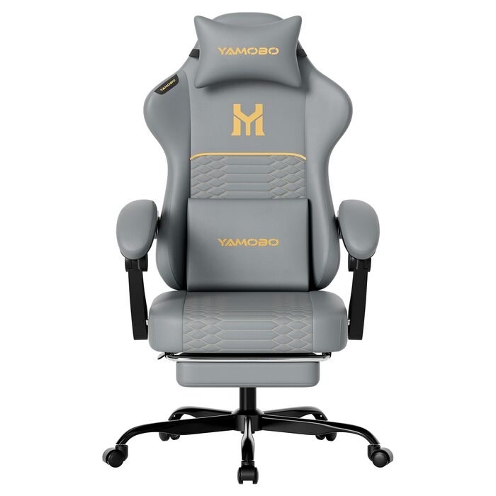 Геймерське крісло Ergonomisch з підлокітниками, підставкою для ніг, подушкою для попереку та голови, регульованою висотою, оббивка PU, сірий колір P-grey
