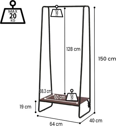 Iris Ohyama Clothes Rack with Wooden Shelves, 4 Tiers, White, Modern Design, Robust Frame, Non-Slip, For Bedroom, Studio, Closet, Clothes & Shoes, Laundry Rack, Easy Assembly, (Black, Shelf 1)