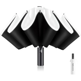 Парасолька XIXVON Schirm Pro біла, автоматична, LSF 50+, 99% UV-захист, вітростійка, зі світловідбиваючою смугою, компактна для подорожей, зворотного складання, універсальний розмір