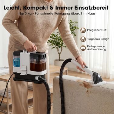 Lubluelu Nasssauger Polsterreiniger 600W 18kPa: Компактний мийний пилосос для м'яких меблів, килимів та авто - чорно-білий