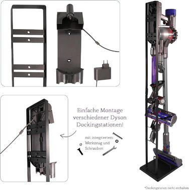 Підставка для акумуляторного пилососа, ручного пилососа, підлогого пилососа: аксесуари, станція зарядки, без свердління, чорний колір