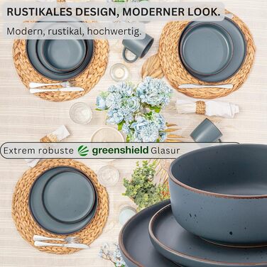 Набір посуду SÄNGER Bombay Graphit 30 предметів для 6 осіб: тарілки, миски, тарілки для пасти, чашки | Steingut посуд