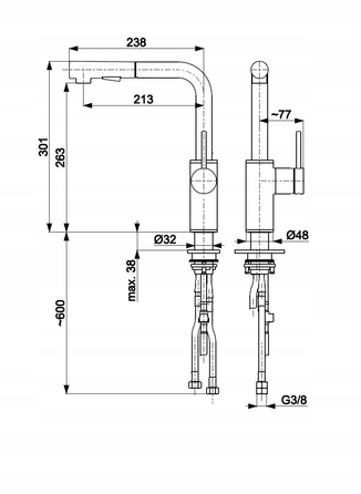 Змішач для кухні стільниковий KFA Armatura DUERO BASIC INOX, сріблястий