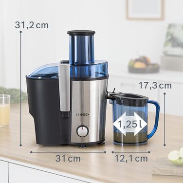Центрифужна соковижималка Bosch VitaJuice 2 MES25A0 для овочів та фруктів, 700 Вт, XL завантажувач, сіра