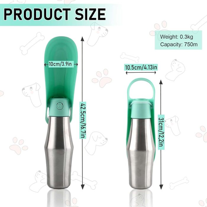 Вода для собак Taozoey 750мл: пляшка-поїльник з мискою, антибактеріальна, витокозахисна, для подорожей та прогулянок