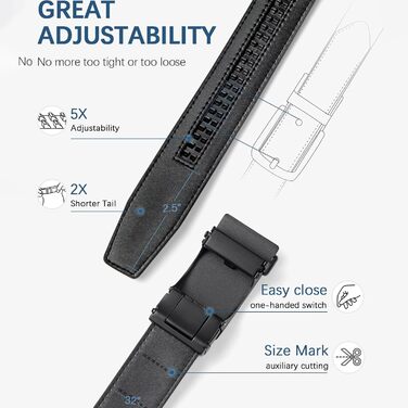 Чоловічий шкіряний ремінь на пряжці з регулюванням, 2 шт. для одягу та відпочинку, індивідуальний розмір