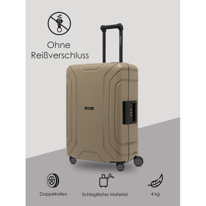 Набір валіз REDOLZ 3 шт. з жорстким корпусом | Система 3-х точкового замикання | З високоякісного поліпропілену | 4 подвійні колеса & TSA-замок | Для жінок та чоловіків (Essentials 15) (Колір: Бежевий, Розмір: M (65 см))