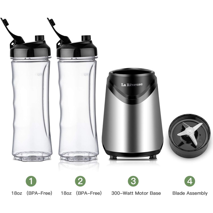 Блендер La Rêveuse Mix&Go Standmixer: компактний, електричний, рожевий, з 2 пляшками 550 мл