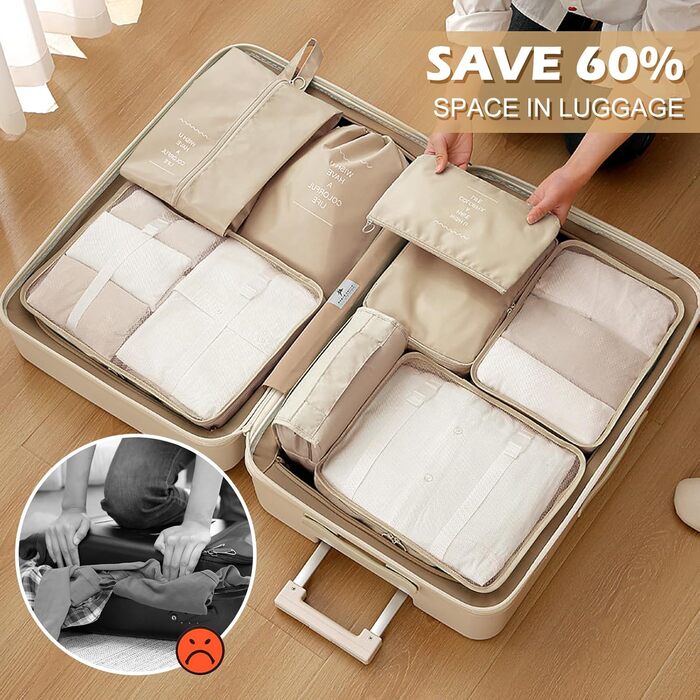 Органайзер для валізи Gemke 13 шт., водонепроникні кубики для пакування, багаж, подорожі (бежевий)