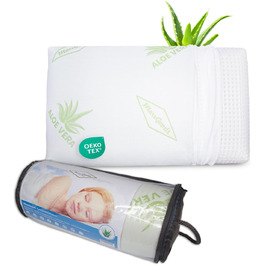 MaxxGoods orthopedic pillow, neck support pillow made of viscoelastic foam with aloe vera cover & inner cover 100% cotton - head pillow for waterbeds, children, stomach sleepers (42cm x 70cm x 10cm)