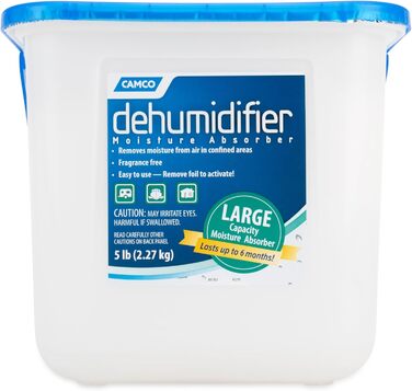 Camco Moisture Absorber Bucket – with fast-acting moisture absorbing compound – no fringe beads – use with RV storage, RV organization, and more (44282)