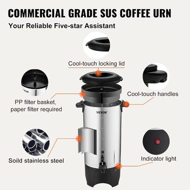 VEVOR Commercial Hot Beverage Dispenser Coffee Hot Water Dispenser 50 Cups, 1000W Warming Tank Hot Water Dispenser 7.4L Warming Tank Juice Jug for Office, Parties, Cafe, Picnics, etc.