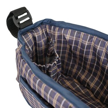 Візок для тварин Monster Shop з сумкою, знімний, складний, вантажопідйомність 15 кг, колеса, гальма, сітчасте вікно, кошик, тримач для напоїв, кишені та водовідштовхуючий дощовик (синій візерунок в клітинку, передня кишеня для тварин)