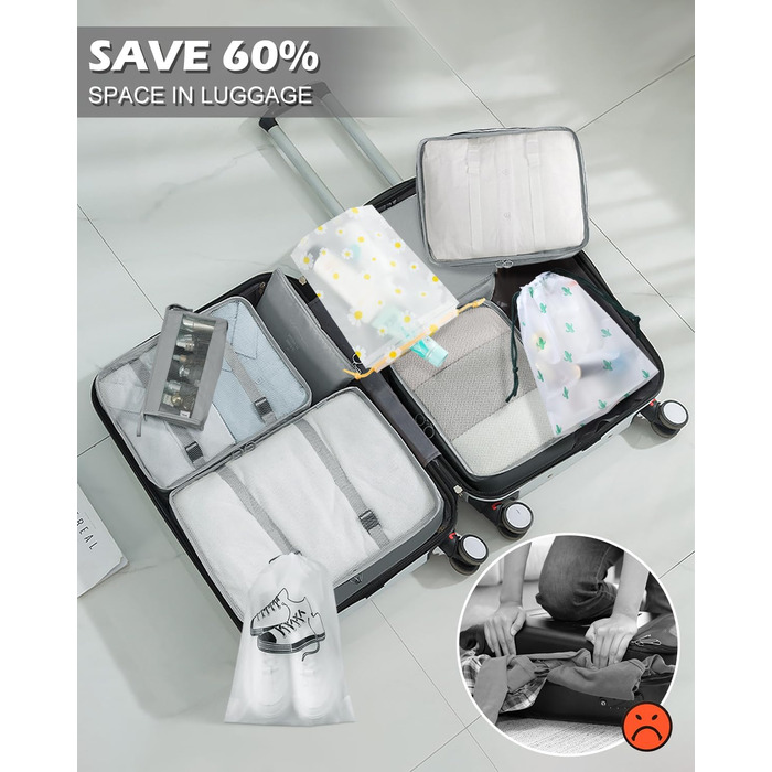 Набір органайзерів для валізи 18 шт, водонепроникні Packing Cubes, сірий - багатофункціональні тревел-органайзери для подорожей з чохлами для одягу