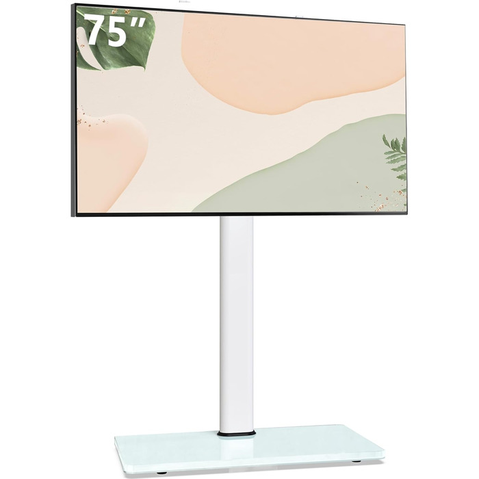 Регульований підлоговий кріплення для телевізора 100-190 см (43-75 дюймів), 10-ступеневе регулювання висоти кутів, підставка для телевізора для вітальні/спальні, підтримує до 50 кг, max. VESA (Білий/Опудаловий сад)