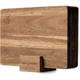 WALDWERK Breakfast Boards Set of 5 (23 x 16 x 1 cm) made of solid acacia wood - Wooden breakfast boards with stand - 5 wooden cutting boards - Boards perfect for breakfast