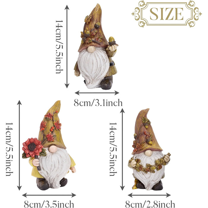 Valery Madelyn 3rd Autumn Decoration Figures, Resin Gnomes Garden Decor, 14cm Garden Gnomes for Autumn Decor Outdoors, Table Decor for House Indoors, Fall Decor Gift Thanksgiving (L)