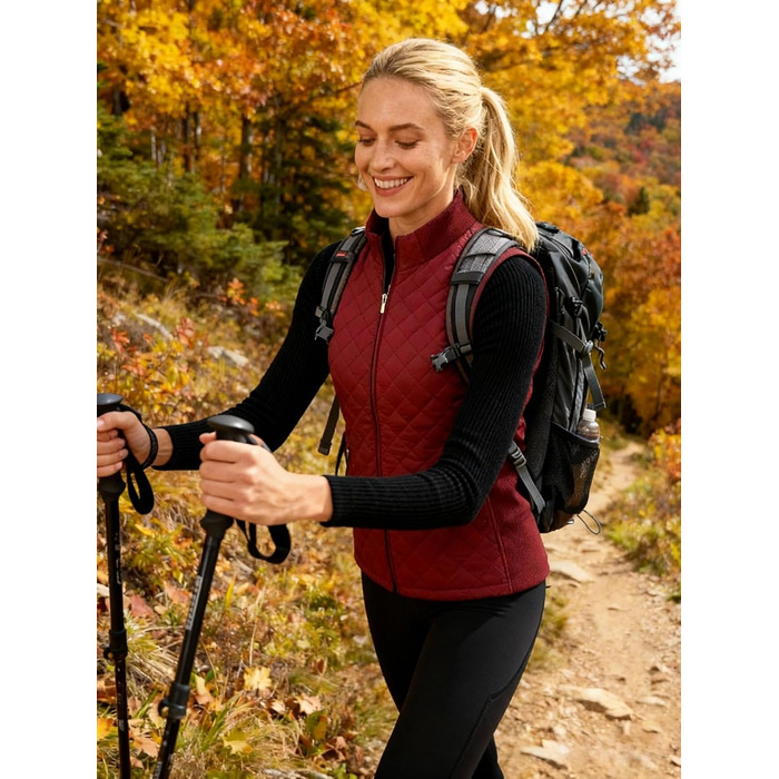 Жіночий жилет Bienzoe без рукавів, стеганий, на блискавці, бавовна, XXL, Бордовий