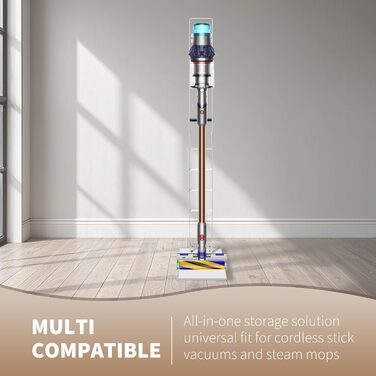 Підставка для пилососів Dyson – органайзер та кріплення для Dyson Gen5, V15s, V15, V12 Slim, V11, V10, V8, V7, V6, DC30, DC35. Біла з дерев'яною ручкою