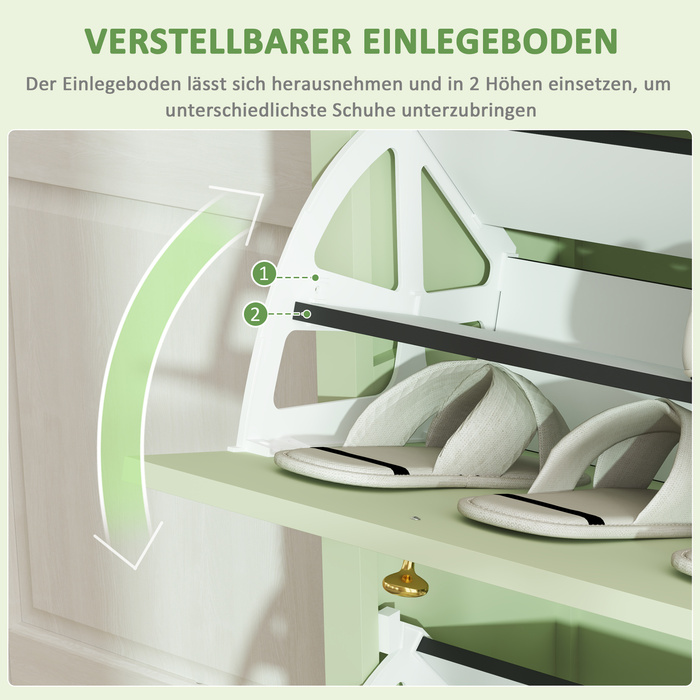 HOMCOM Shoe Cabinet with 2 Flap Shoe Stackers, Shoe Shelf, Shoe Chest for 12 Pairs of Shoes, Shoe Storage for Entryway, Hallway 88 x 30 x 120 cm, Green | Aosom