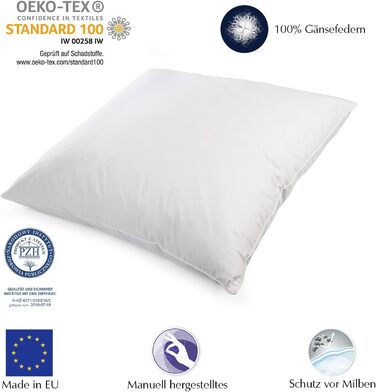 H&F Heimtextilien 4-Piece Set | Premium Quality | Pillowcases 80x80 cm | Filling: 1300 grams of feathers, goose feathers | 100% Natural Pillow | Cover: 100% Cotton | Feather Pillow 80 x 80 cm | Oeko-TEX Certified 1300.0 grams 4