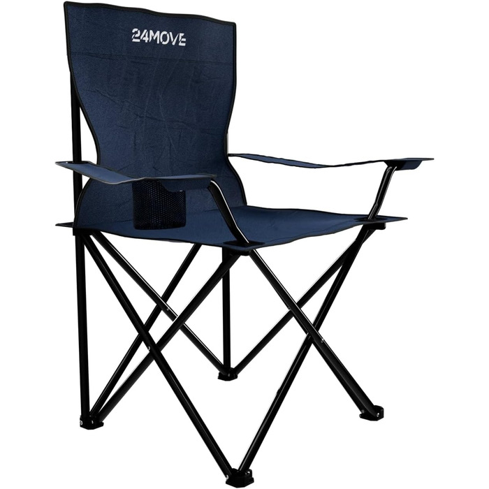 Складний стілець 24MOVE® блакитний для кемпінгу, риболовлі з підсклянником - садовий, розкладний стілець для відпочинку, поліестер, для вулиці та дому