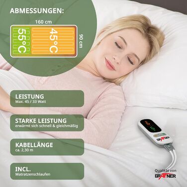 Електрична ковдра Grafner XL з двозонним підігрівом 190x90 см: тіло та ноги, LED пульт, 6 температур, захист від перегріву, автовимкнення, 78 Вт, пральна, 190x90