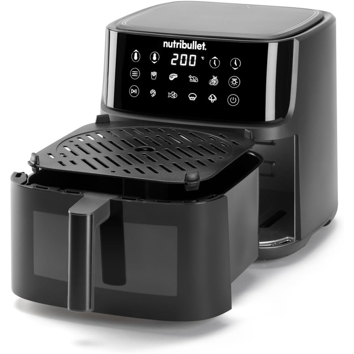 Nutribullet Crisplite Vision NBA0811DG: Фритюрниця повітряна, 8 л, цифрова, 2000 Вт, чорний матовий, без PFAS