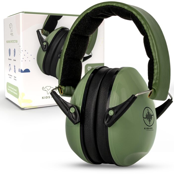 Schallwerk® Kapselgehörschutz Kiddies: Дитячі навушники-захисники від шуму | Навушники для дітей, преміум-якість, захист від шуму, ідеальні для повсякденного використання та заходів (Оливковий зелений)