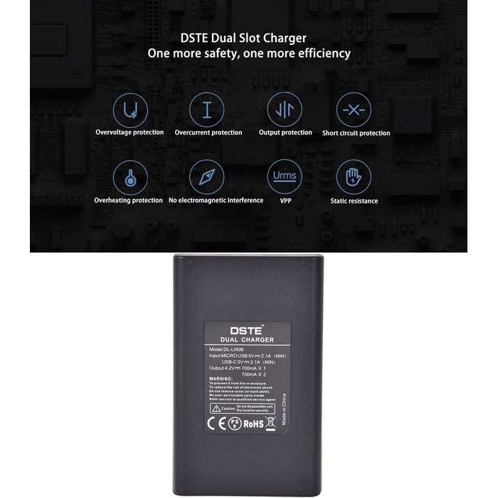 Замінна батарея DSTE 2x LI-90B + подвійний USB-зарядний пристрій з LCD-дисплеєм для Olympus SH-1, SH-50, iHS SH-60, SP-100, SP-100EE, Tough TG-1, iHS Tough TG-2, iHS Tough TG-3, XZ-2 iHS