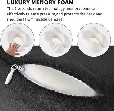 Подушка для шиї у літак – Memory Foam, Зручна подушка для подорожей, Авто, Поїзд, Автобус, Ергономічна, Дихаюча, З чохлом для зберігання