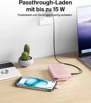 Повербанк Belkin BoostCharge 10000mAh з вбудованим кабелем USB-C, 20W, LED-індикатором, рожевий