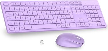 Бездротовий комплект клавіатури та миші Leadsail K786 з цифровою клавіатурою QWERTZ (Німецька) - тиха клавіатура, 2.4 GHz, USB Nano приймач для ПК/ноутбука (фіолетовий)