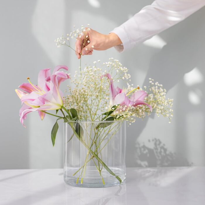 TREND Home Deko-Glass Containers 19 cm Cylinder Vase Flower Vase Candle Holder Stump Candles Candle Holders Glass Vase Floor Vase Large Decoration Wedding Transparent | Ø 19 cm | 4848 ml | Naida