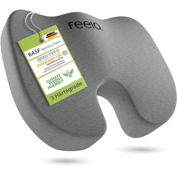 Подушка ортопедична для автосидіння Feela® (Medium, 60-80 кг) – підтримка спини та куприка, 3 ступені жорсткості, темно-сіра