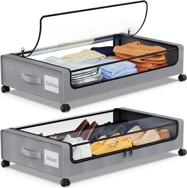 Короб для зберігання під ліжком 50л (2 шт) з роликами, сірий - Органайзер для речей, одягу, постільної білизни