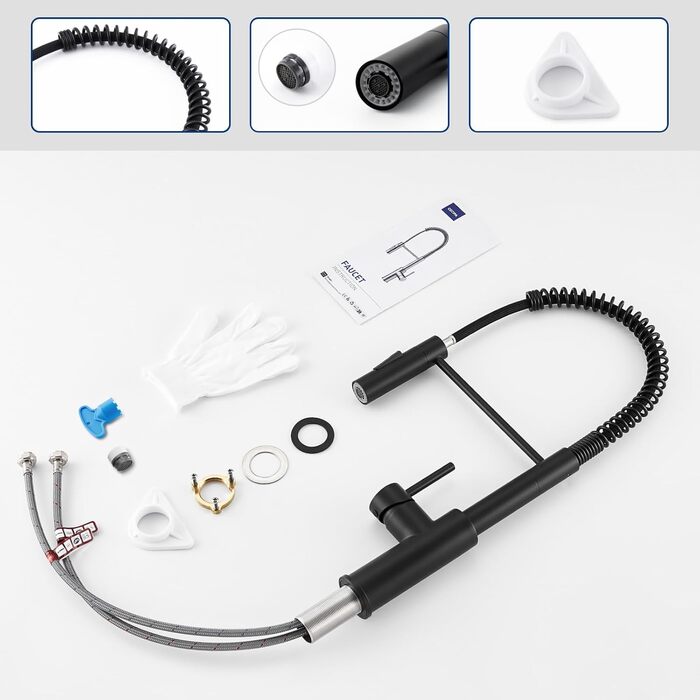 Змішувач кухонний CECIPA з витяжною лійкою, чорний, нержавіюча сталь, 360° обертання, 2 режими струменя