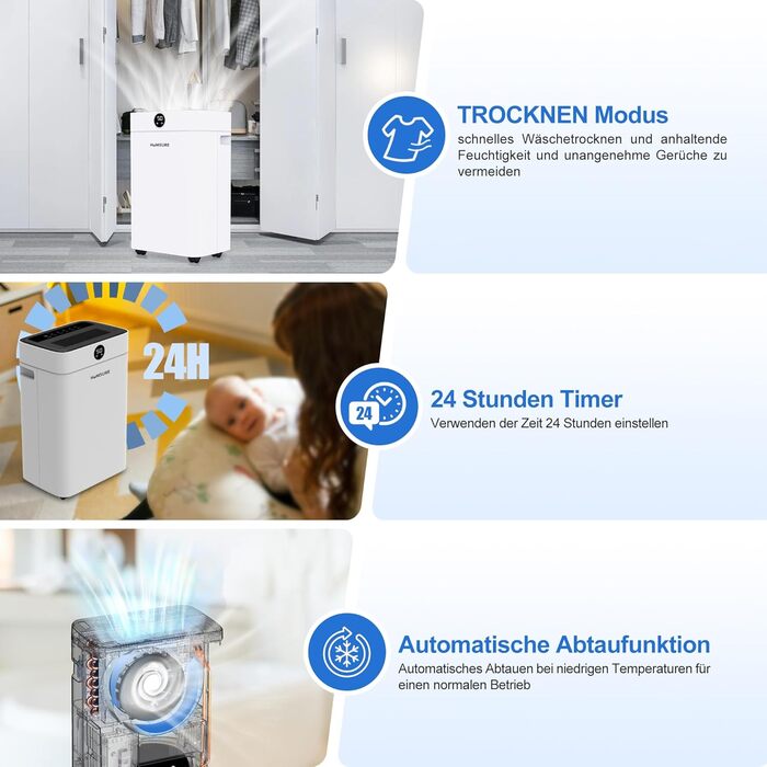 Вологопоглинач повітря 25л з таймером 24г, автоматичним розморожуванням та безперервним відведенням води