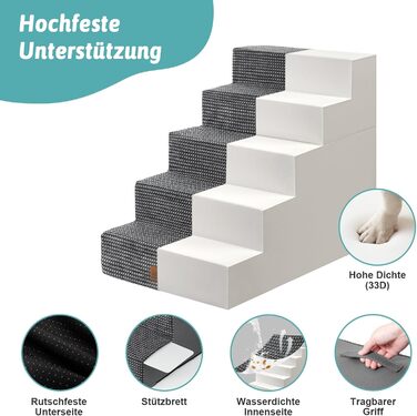 COZY KISS Dog Stairs for Small Dogs, Wide Steps Pet Stairs for Bed Couch Car, 60cm High High-Density Foam Cat Stairs with Removable Cover ( 7x0x60cm, ) (Dark Gray, 5, 75x50x60cm-Removable)