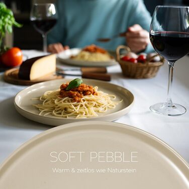 Набір посуду Feinsteinzeug на 6 осіб (18 предметів) — міцний та стійкий до подряпин, бежевий глянцевий | Тарілки, тарілки для десерту та миски | Magnetiks Soft Pebble | 18 предметів