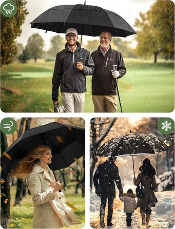 TECKNET Парасолька велика XXL, гольф-парасолька 173 см, штормостійка з подвійною конструкцією, вентильована, з ручкою EVA, для жінок та чоловіків (глибокий чорний, 163 см)