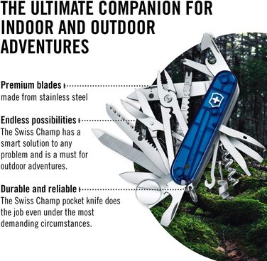 Мультитул Victorinox Swiss Champ: 33 функції, ніж, коркомаг, викрутка, блакитний, Швейцарія