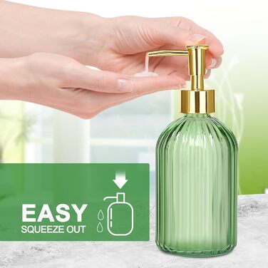 Haturi Bathroom Accessory Set, 4-Piece, Glass Bathroom Accessory Set, complete with lotion soap dispenser, toothbrush holder, apothecary jar, vanity tray, bathroom decor, gift for (Green)